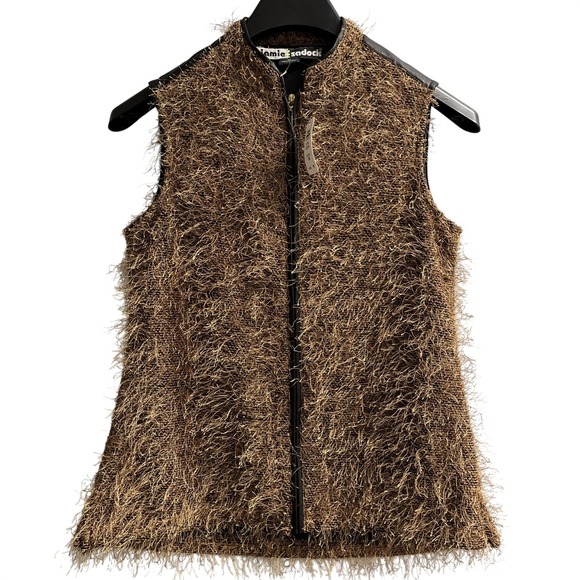jamie sadock Jackets & Blazers - Jamie Sadock Vest Womens M Brown Faux Fur Fuzzy Layered Mesh Full Zip Artsy